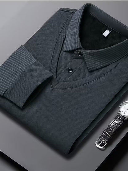 Herren Langarm Poloshirt mit V-Ausschnitt und geripptem Kragen