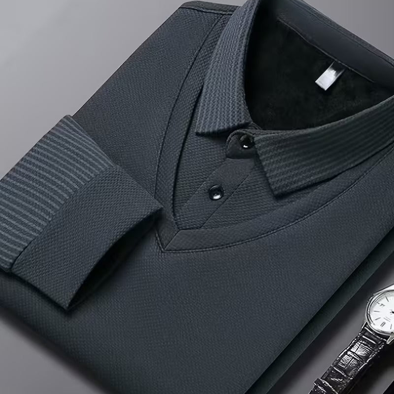Herren Langarm Poloshirt mit V-Ausschnitt und geripptem Kragen