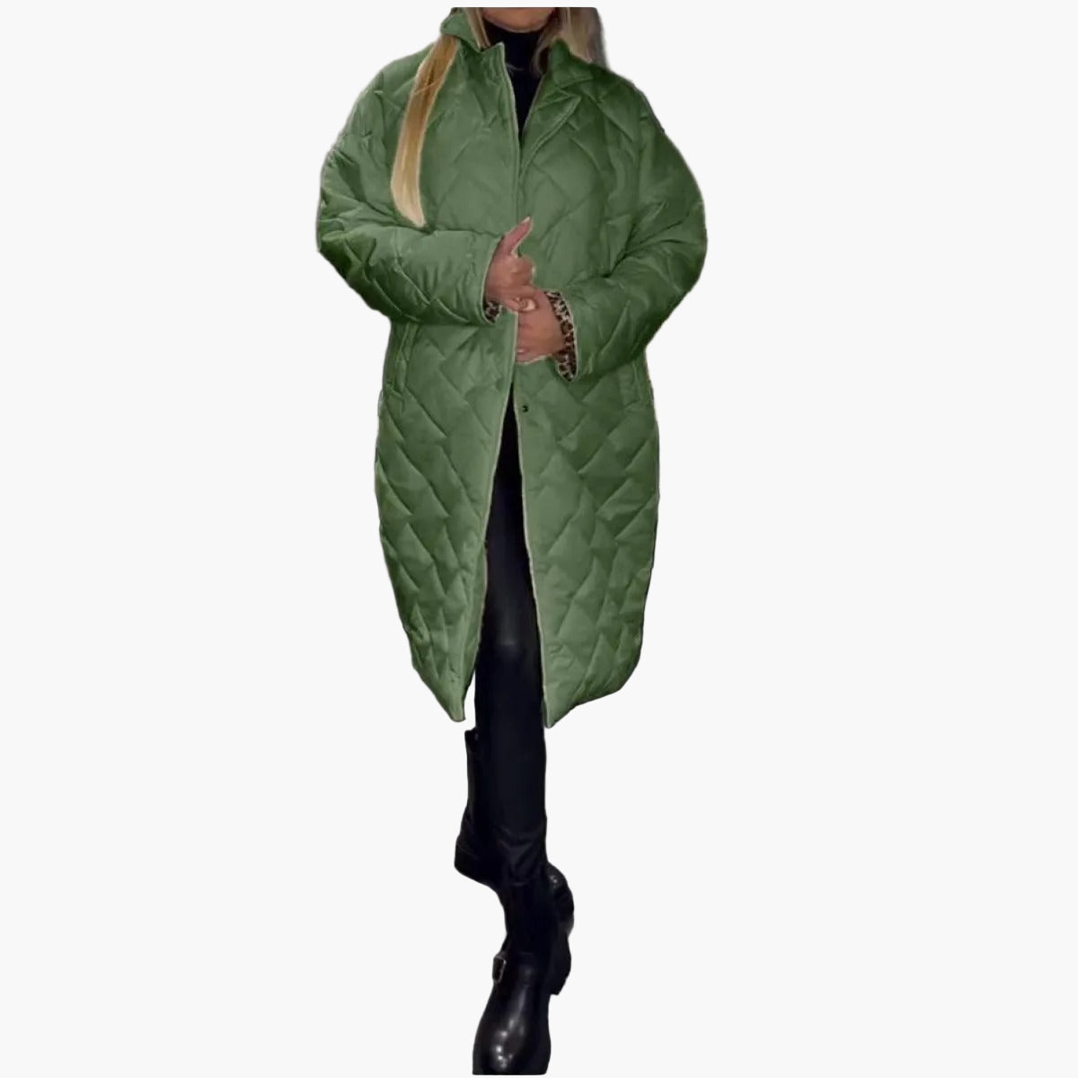 Damen Steppmantel mit Leopardenfutter – Eleganter Wintermantel für Alltag & Freizeit