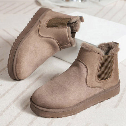 Chelsea Boots Damen gefüttert Winter Stiefeletten warm Plüschimitat Grau