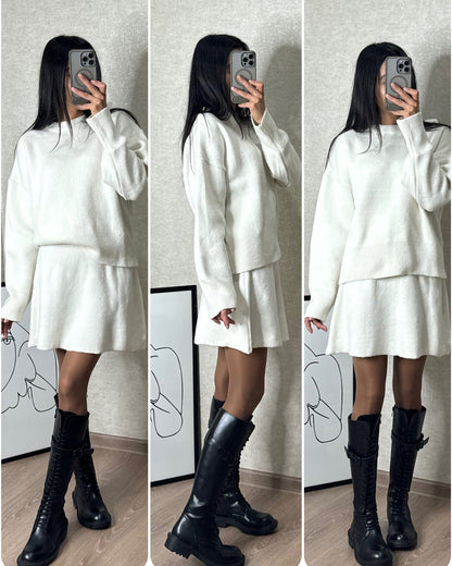 Damen Strickset – Modisches Herbst-Winter Outfit mit Pullover und Rock, Elegant & Bequem