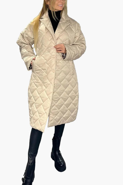 Damen Steppmantel mit Leopardenfutter – Eleganter Wintermantel für Alltag & Freizeit
