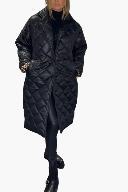 Damen Steppmantel mit Leopardenfutter – Eleganter Wintermantel für Alltag & Freizeit
