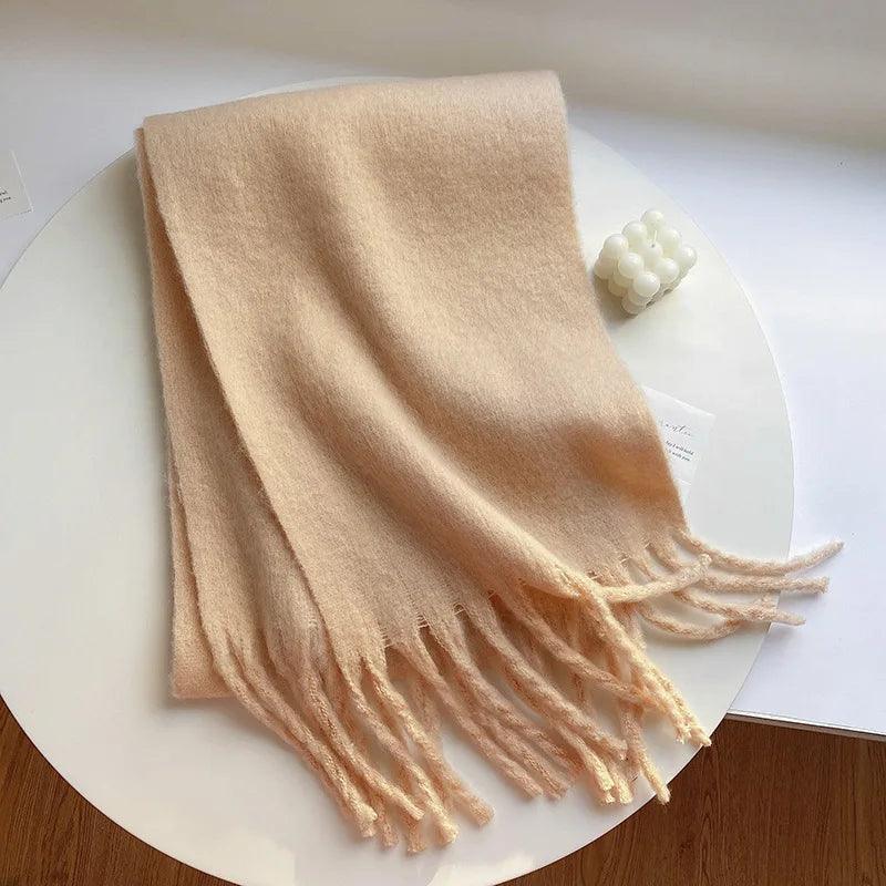 Weicher Winterschal mit Fransen Uni Farbe