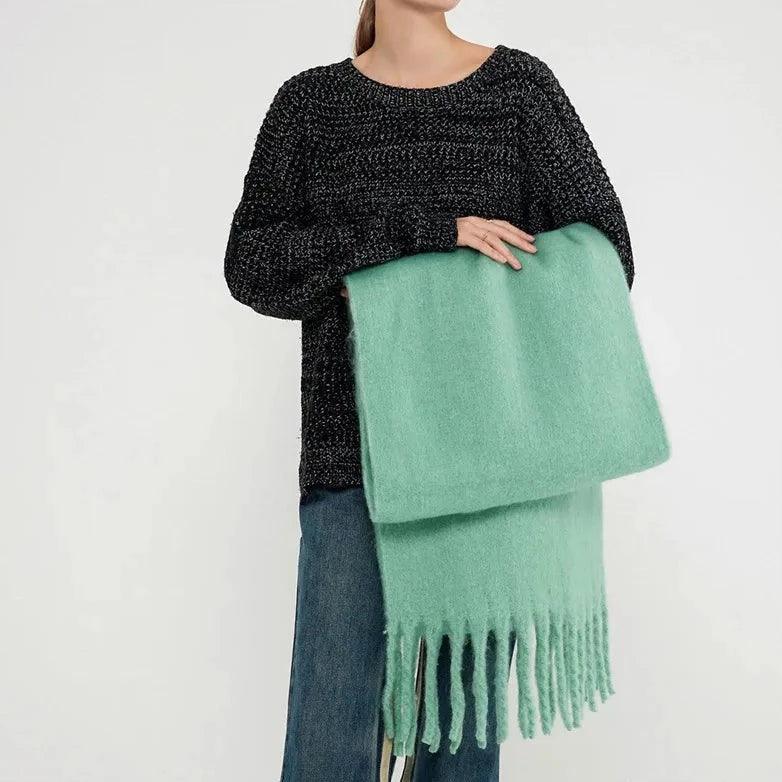 Weicher Winterschal mit Fransen Uni Farbe