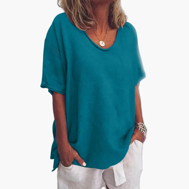 Damen Sommer Oversize Bluse – Lockeres Freizeitshirt mit V-Ausschnitt, Kurzarm, Ideal für Alltag & Urlaub