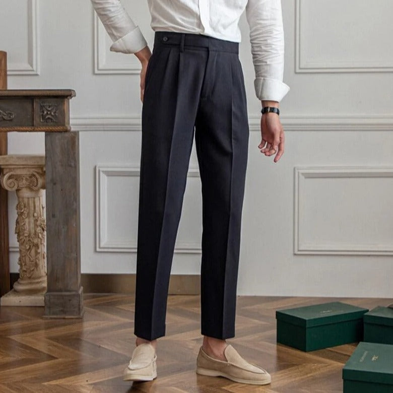 Heren vrijetijdsbroek met plooien en hoge taille – verkrijgbaar in drie kleuren