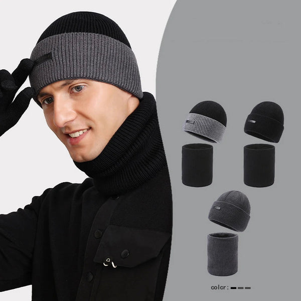 Uniseks set met gebreide muts en nekwarmer, geribd, donkergrijs-zwart