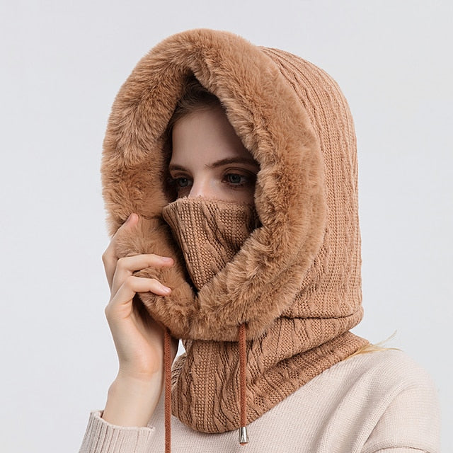 Winter Balaclava Strickhaube mit Kunstpelz-Futter für Damen und Herren