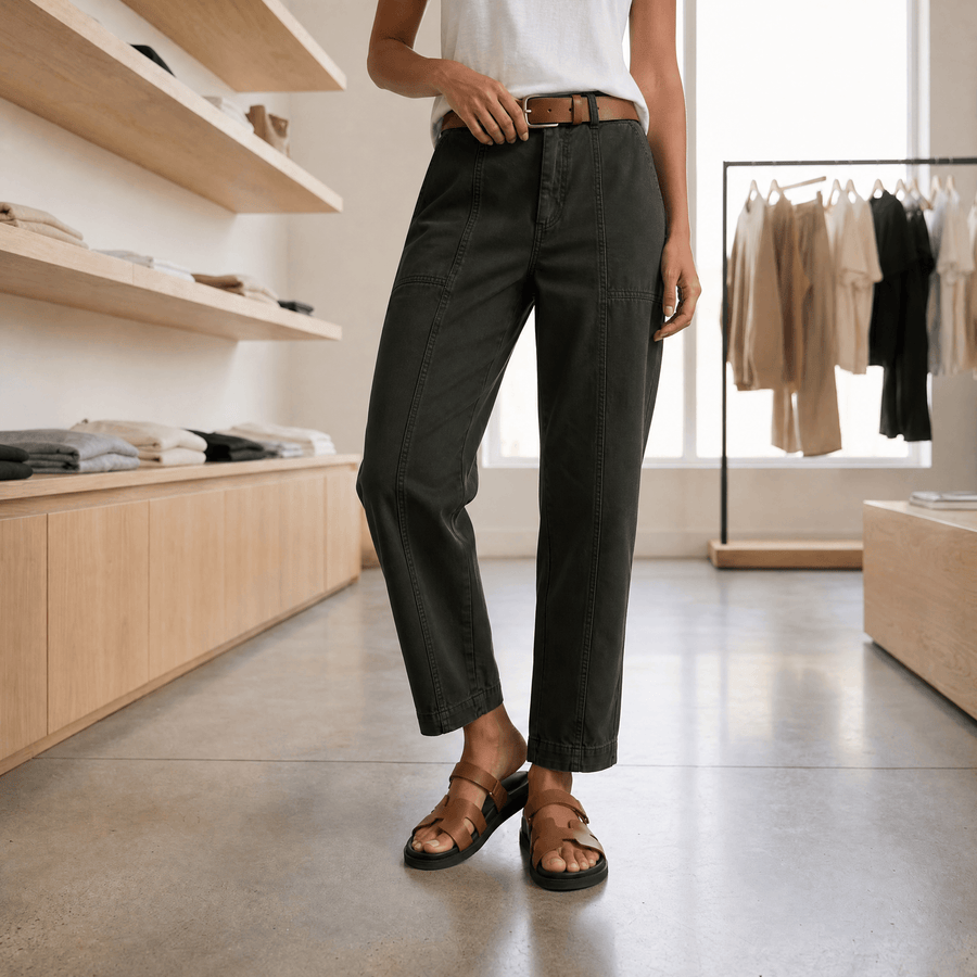 Damen Freizeithose mit sichtbaren Nähten und Gürtelschlaufen, Khaki oder Oliv