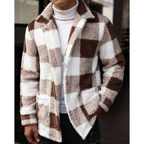 Herren karierte Fleecejacke mit Kragen und langen Ärmeln