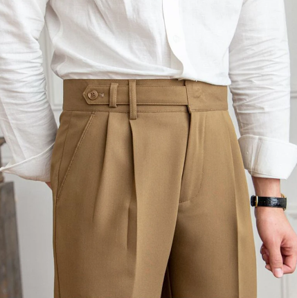Heren vrijetijdsbroek met plooien en hoge taille – verkrijgbaar in drie kleuren
