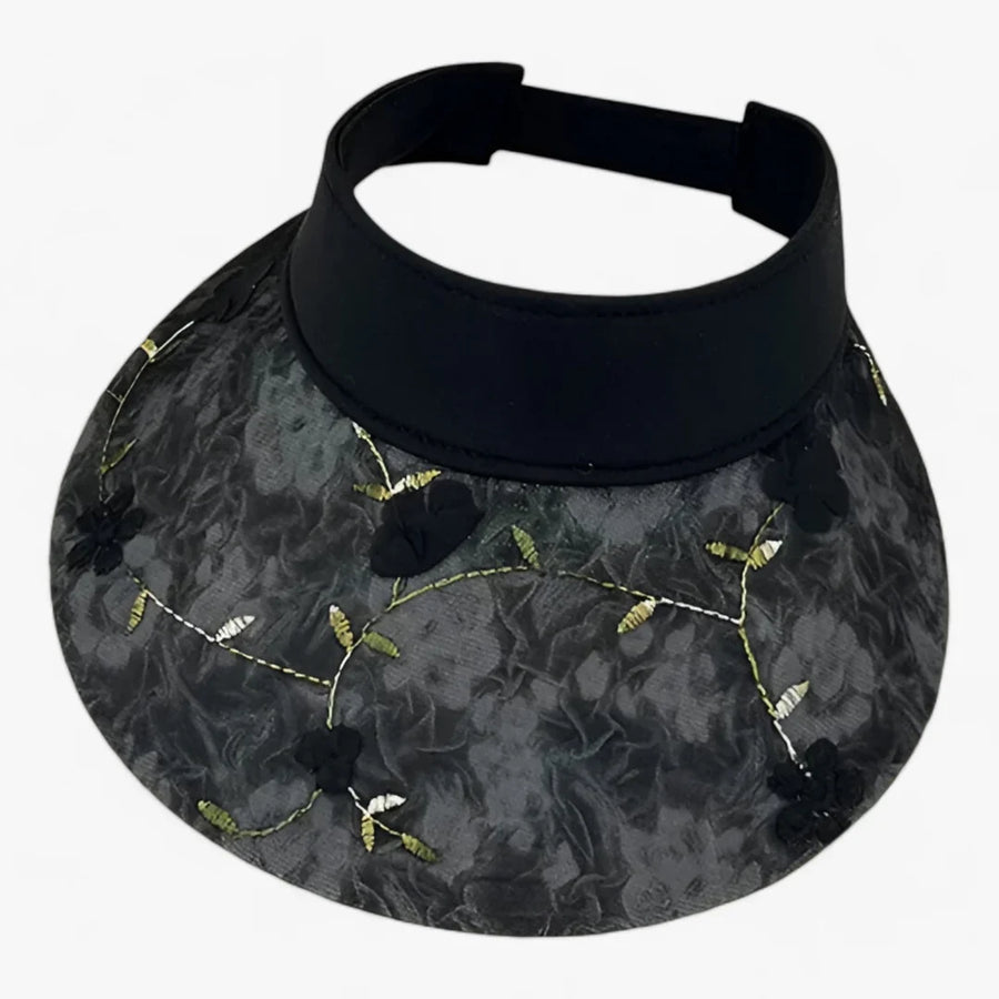 Damen Sonnenblende mit Blumenstickerei & breitem Rand, verschiedene Farben