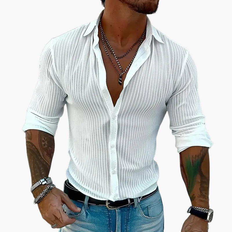 Herren Modernes Streifenhemd mit Reverskragen und Langarm – Elegantes Freizeit- & Party-Outfit