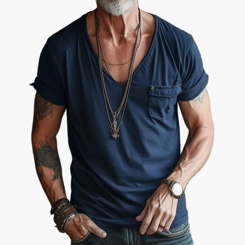 Herren T-Shirt mit V-Ausschnitt und Brusttasche – Lässiger Streetstyle für Alltag und Freizeit