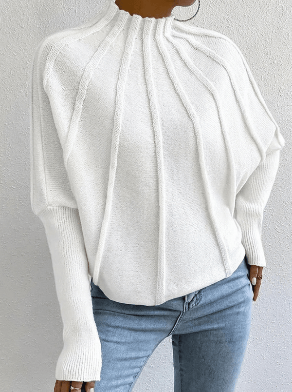Gerippter Pullover mit Rollkragen und Fledermausärmeln