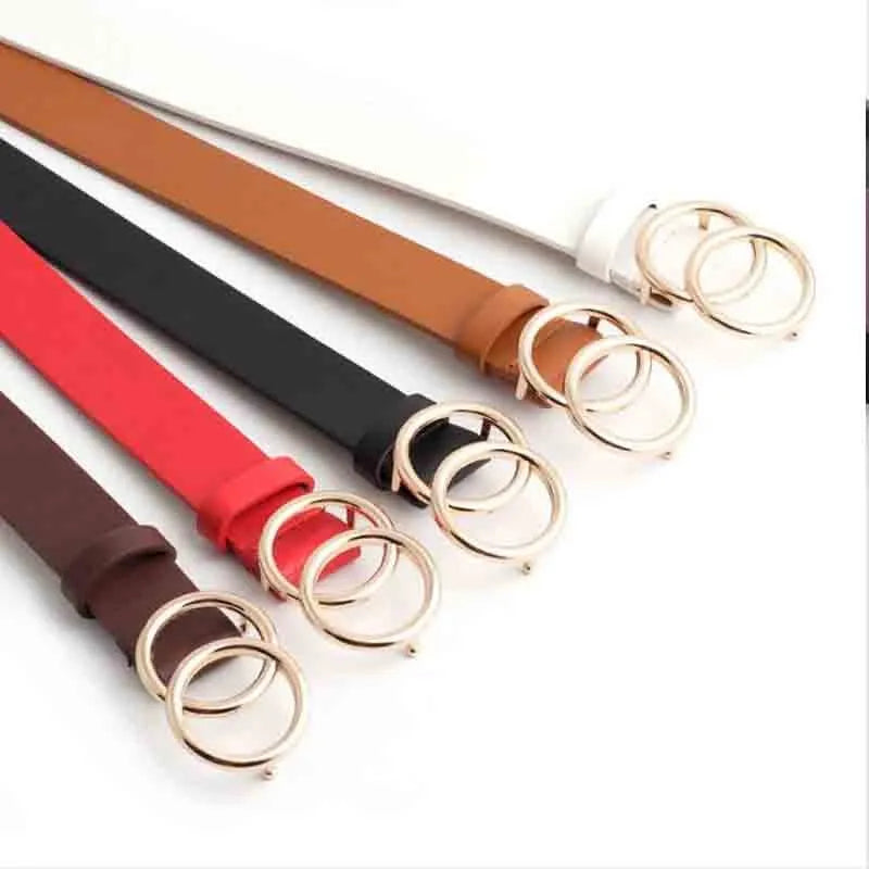 Damen Gürtel mit Doppelring-Schnalle, verschiedene Farben & Muster