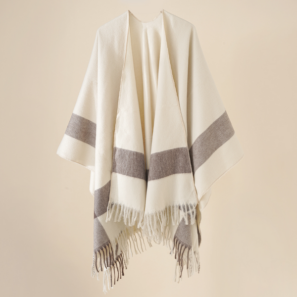Poncho-omslag met franjes en streeppatroon voor dames, één maat