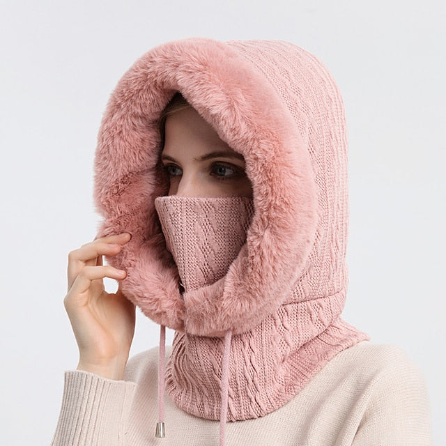Winter Balaclava Strickhaube mit Kunstpelz-Futter für Damen und Herren