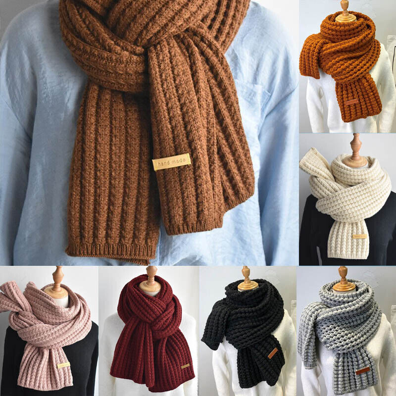 Unisex Winter Schal Gerippt Strick Schal mit „Handmade“ Etikett in verschiedenen Farben