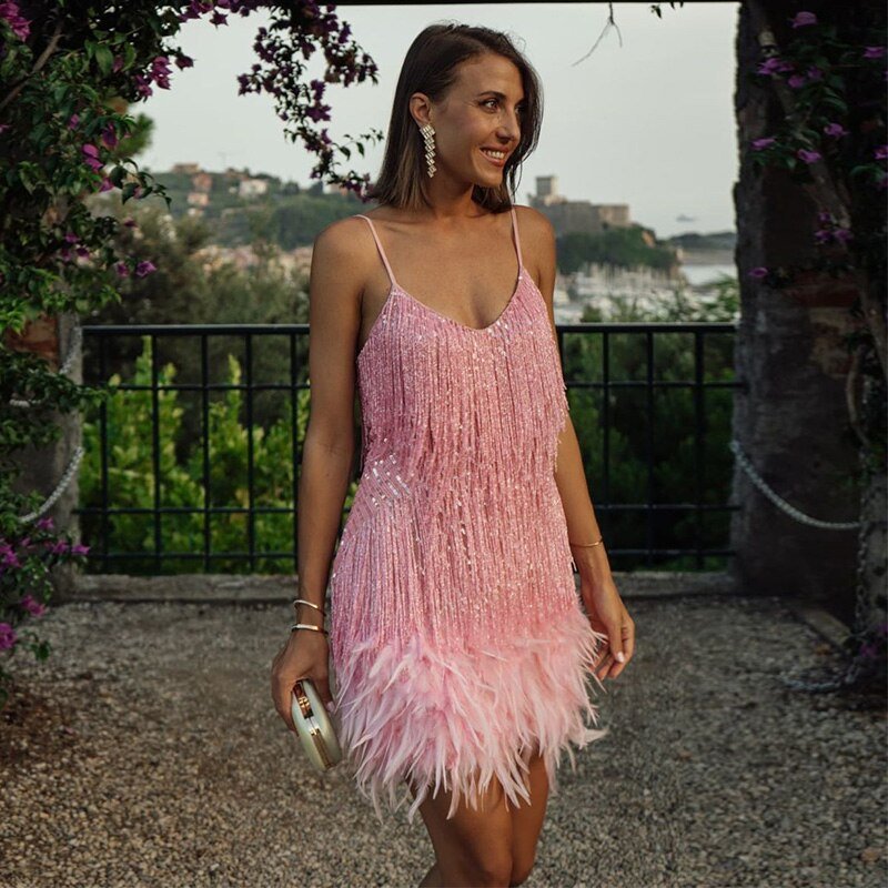 Damen Cocktailkleid mit Fransen und Federn – Elegantes Partykleid im 20er-Jahre-Stil für besondere Anlässe