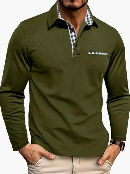 Herren Langarm Polohemd – Modernes Poloshirt mit Karodetail für Business & Freizeit