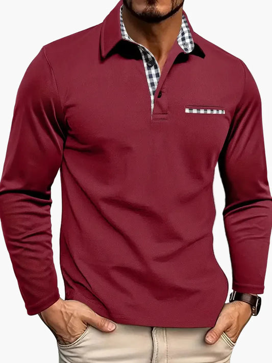 Herren Langarm Polohemd – Modernes Poloshirt mit Karodetail für Business & Freizeit