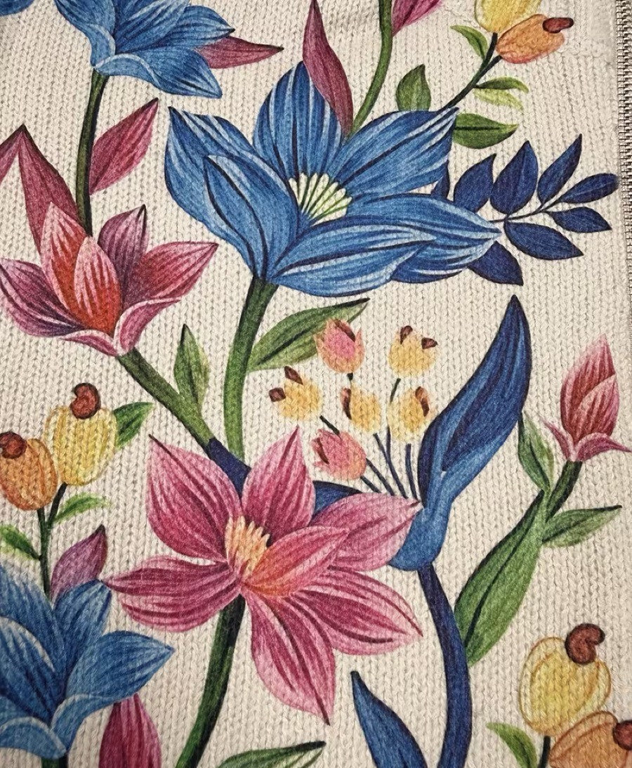 Damen Blumenmuster Strickjacke mit Reißverschluss
