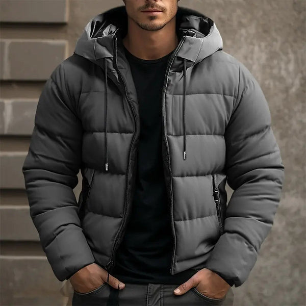 Herren Winter Steppjacke mit Kapuze und Reißverschlusstaschen