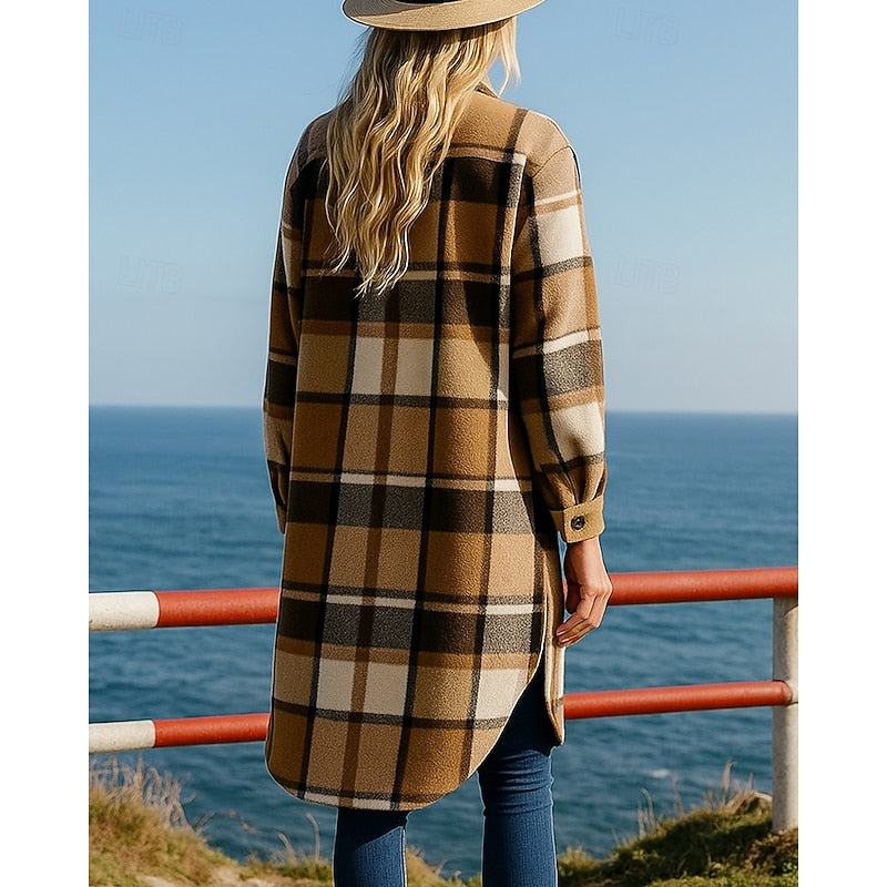Geruite oversized overhemdjas voor dames met lange mouwen