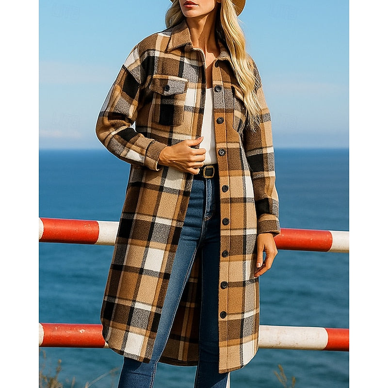 Geruite oversized overhemdjas voor dames met lange mouwen