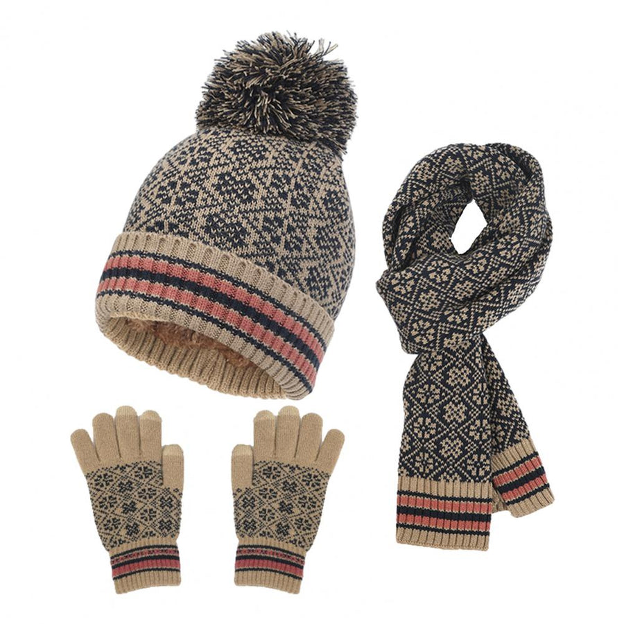 Winterset met muts, sjaal en handschoenen, met pompon en breimotief