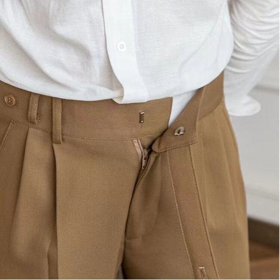 Heren vrijetijdsbroek met plooien en hoge taille – verkrijgbaar in drie kleuren