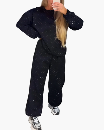 Damen Diamant-Look Freizeit Trainingsanzug – Stilvolles Lounge Set für Alltag & Freizeit
